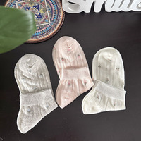 Chaussettes d'été fines en maille pour femme, coupe basse, respirantes, à petits motifs floraux, style coréen preppy, antidérapantes, en coton