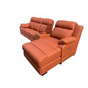 Ensemble de <span class=keywords><strong>canapé</strong></span> en cuir inclinable moderne avec appui-tête <span class=keywords><strong>électrique</strong></span> réglable et console de rangement avec USB pour salon, hôtel, bureau - Product Image 4