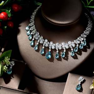 HIBRIDE Charming White Blue Water Drop Dubai Jewelry Sets Wedding <b>Necklace</b> Earrings Sets <b>for</b> Women Bijoux Bijoux Marriage N-1294 - Product Image 1