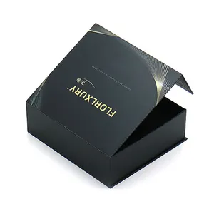 Custom logo flip top black hard rigid cardboard magnetic paper box makeup tool accessories packaging magnet lid paper gift box