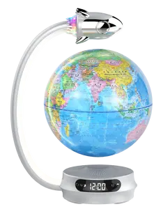 360 degree rotating ball Floating globe for desktop decoration teaching world globe with LED light and clock