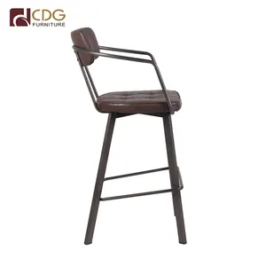 Vintige Dining Furniture Metal Footrest PU Leather Bar Stool High Chair