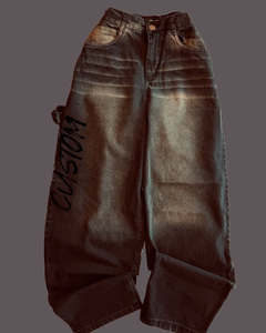 Tùy Chỉnh Thêu Độc Đáo Baggy Quần Jean Cổ Điển Người Đàn Ông Thời Trang Đi Phố Đau Khổ In Ấn Thẳng Phù Hợp Jeans Người Đàn Ông - Product Image 1