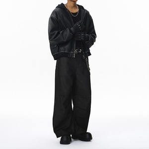 في المخزون جاهزة للشحن ملابس الشارع بالجملة ODM فارغة Boxy جلد مغسول سترة بغطاء رأس مع تصميم خليط بالأسى - Product Image 4