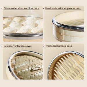 Vaporera China Artesanal de Bambú JUSEN con Anillo de Acero Inoxidable para Cocinar Dim Sum, Sopa y Dumplings - Product Image 4