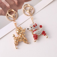 Porte-clés Poodle mignon style coréen, orné de strass colorés, pendentif métallique chien du zodiaque, petit cadeau sur le thème des animaux