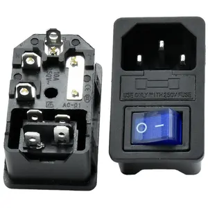 10A 250V AC-01 Power Socket Plug Socket With Rocker Light Switch And Fuse Holder 3 / 4 Pin IEC 320 C14 Inlet Connector Jack