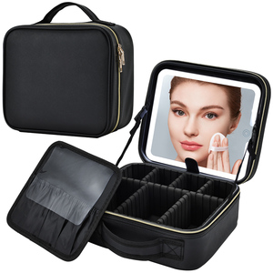 Cosmetic Train <b>Case</b> with Light up Mirror Large <b>Makeup</b> Bag with Adjustable Dividers Brush Holder Traveling Beauty Artist Bag - Product Image 1