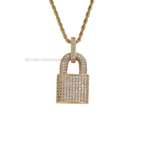 Pendentif cadenas, bijoux hip-hop, accessoires populaires transfrontaliers, zircon incrusté de cuivre, petit collier pendentif cadenas. - Product Image 1
