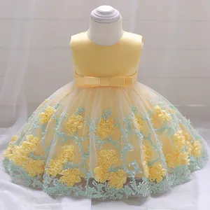 Cute Baby Girls 3D Flowers Dress Wholesale 4 Colors Size 70 80 90 cm Dresses for Kids Formal Party Dresses