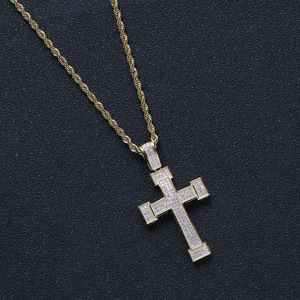 Wide Multi-Row CZ Cross Pendant, Unisex Minimalist Hip Hop Necklace, <b>Iced</b> <b>Out</b> Religious <b>Chain</b> Jewelry - Product Image 2