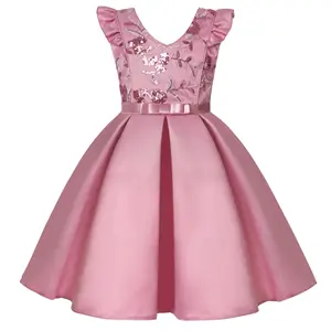 2021 Amazon New Children's Sequined Princess Dress Butterfly Sleeve Pompous Party Show Wedding Dress