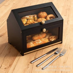 Boîte à pain en bambou avec fenêtre transparente, rangement pour comptoir de cuisine, pour pain, gâteaux, pâtisseries, usage domestique - Product Image 4