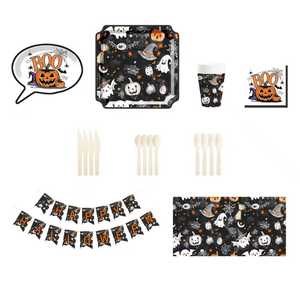 DAMAI Halloween Party Supplies Halloween Paper Plates Cups Napkins Party Disposable Tableware Set Birthday Favor for 8 Guests - Product Image 6