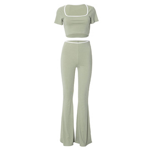 Y0343 da <span class=keywords><strong>donna</strong></span> primavera ed estate collo quadrato <span class=keywords><strong>taglio</strong></span> corto, ombelico a vista, vita bassa, Micro tromba dimagrante in maglia - Product Image 6