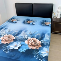 Ensemble de draps ajustés 3D à motifs floraux (3 pièces) - Motif rose romantique, style américain, écologique, 200TC, 100% polyester ; Literie pour la maison