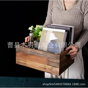 Wooden Storage Box Square Vintage Style Kitchen Organizer Decorative <b>Bins</b> - Product Image 2