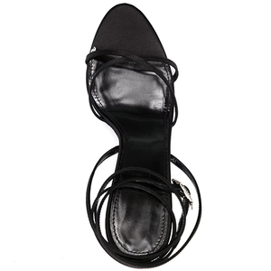 All'ingrosso Custom ultime donne Sexy pelle scamosciata nera cinturino incrociato alla caviglia punta rotonda <span class=keywords><strong>sandali</strong></span> con <span class=keywords><strong>tacco</strong></span> alto <span class=keywords><strong>sottile</strong></span> - Product Image 3