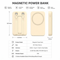 Banco de Energía Magnético de Carga Rápida de 10000mAh, 22.5W PD Inalámbrico, Cables Dobles Integrados, 5 Colores, Logotipo Personalizado, Caja Neutral, Venta al Por Mayor
