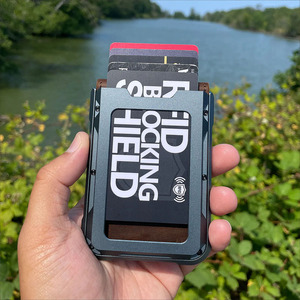 Nuovo <span class=keywords><strong>Portafoglio</strong></span> Sottile <span class=keywords><strong>Nero</strong></span> in Stile Retrò con Logo, Porta Carte di Credito Trendy Stile Business, Porta Carte Magnetico - Product Image 4