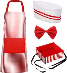 Kit de costume de serveur des années 1950, <span class=keywords><strong>tenue</strong></span> de Soda Jerk, tablier rayé rouge et blanc, toque de chef, nœud papillon, plateau à collations, cosplay de serveuse d'Halloween - Product Image 1