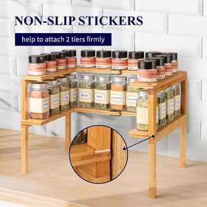 Sopewod étagère <span class=keywords><strong>de</strong></span> rangement extensible et empilable étagère à épices en bambou support d'angle organisateur porte-bouteille d'épices pour la <span class=keywords><strong>cuisine</strong></span> - Product Image 4