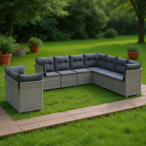 Ensemble de canapés de jardin gris en rotin, mobilier d'extérieur 6 places, design contemporain - Product Image 2