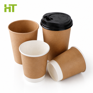Gobelet à café jetable en carton ondulé double paroi en papier kraft biodégradable PHA/PLA personnalisé pour compagnies aériennes, avec couvercle - Product Image 1