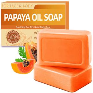Savon à l'huile de papaye 115g, barre nettoyante apaisante et hydratante, extrait naturel de papaye, nettoyage doux pour peaux sèches, visage et corps - Product Image 1
