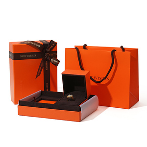 <b>Orange</b> Cardboard Jewelry and Cosmetic Gift Box Set with Ribbon for Packaging - Product Image 4