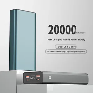 Promotional Aluminum Alloy 20000mAh Fast Charging 22.5W PD Type-C Digital Display Power Bank
