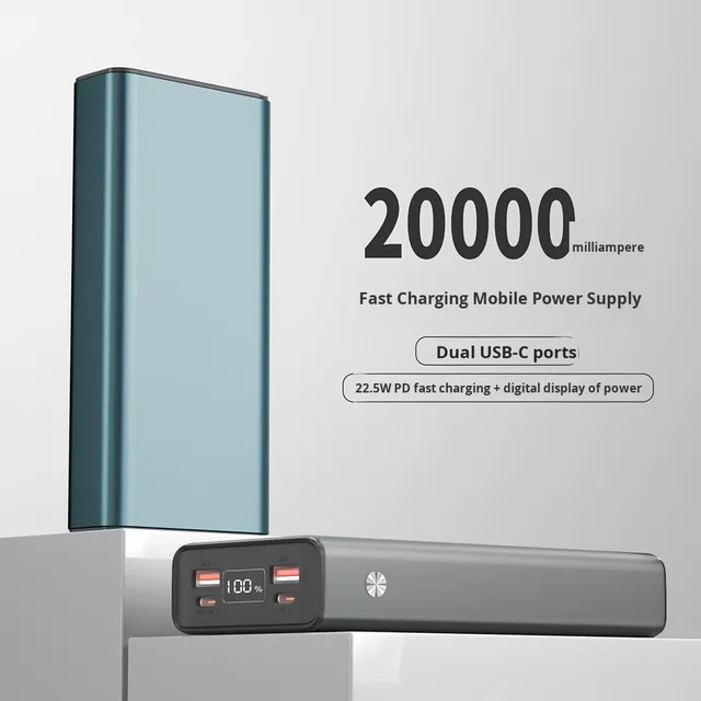 Promotional Aluminum Alloy 20000mAh Fast Charging 22.5W PD Type-C Digital Display Power Bank