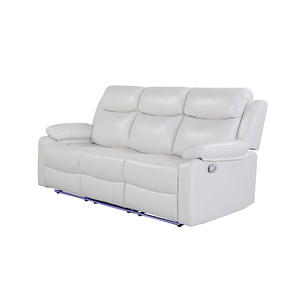 White Faux Leather Square Tufted <b>Modern</b> Reclining <b>Sofa</b> Set with LED Lights - Product Image 4