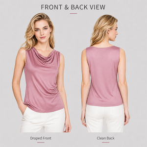 Mulberry <b>Silk</b> Women's Cowl Neck <b>Sleeveless</b> T-Shirt Knit <b>Top</b> Custom Logo Premium Soft Breathable Elegant Summer Base Layer - Product Image 3