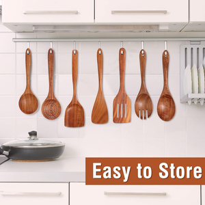 Accesorios de Cocina, Utensilios de Cocina Antiadherentes, Juego de Utensilios de Cocina de Madera, Utensilios de Cocina de Teca Natural, Espátulas de Madera para Cocinar - Product Image 3