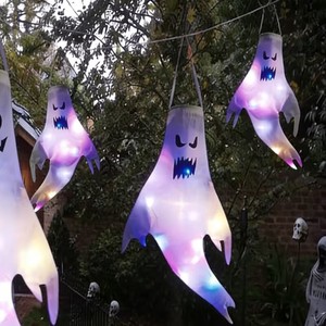 Decoración de Halloween, lámpara LED con forma de fantasma, bandera colgante para jardín, árbol, decoración colgante para fiestas, decoración de ambiente. - Product Image 5