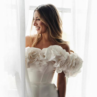 Nouvelle Robe de Mariée Importée 100% Coton, Épaules Dénudées, Longueur Ras du Sol, Appliquée, Effet Illusion, Fleurs Tridimensionnelles, Coupe Ajustée, Coupe Sirène