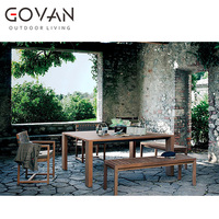 Table de salle à manger d'extérieur moderne de luxe en teck massif, design carré, résistante aux intempéries, pour jardin, patio, hôtel, restaurant