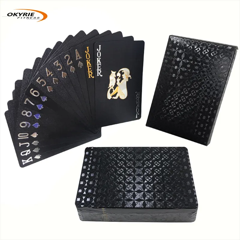 CHRT carte da gioco impermeabili in plastica PVC facile da mescolare carte da Poker nere fresche per giochi e feste