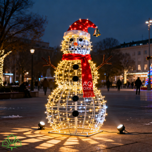 Sculpture géante de bonhomme de neige lumineuse SENZHAO, éclairage LED extérieur, structure en fil métallique 3D, lumière de Noël pour la place/le parc, décoration de fête - Product Image 3