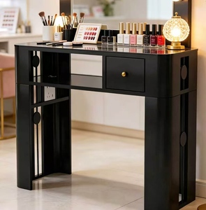 Salon Dedicated Glass <b>Nail</b> Desk Beige Style Single Double Person <b>Nail</b> <b>Table</b> & Chair Combo - Product Image 5