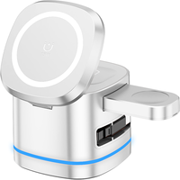 Support de chargeur sans fil magnétique 3 en 1 avec charge rapide Type-C 15W, rotation à 360 degrés, pour téléphone portable, montre connectée et écouteurs