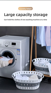 Cesto de Ropa Plegable de Plástico Hueco al por Mayor de Fábrica con Asa, Cesto de Almacenamiento de Ropa Sucia para el Hogar, Moderno y Minimalista, Ovalado - Product Image 3