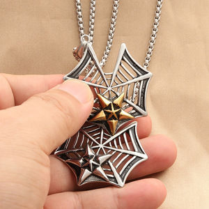 Men's <b>Titanium</b> Steel Star Spider Web Pendant Necklace Geometric Design Everyday Wear - Product Image 3