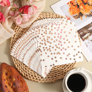 Gold Stamped Polka Dot Rose Gold Paper Napkins 330mm White Wedding Party Disposable Serviettes - Product Image 4
