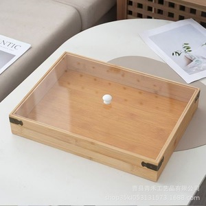 Qinghe Square <b>Acrylic</b> Bamboo Tray 20x20x6.5cm Bread <b>Storage</b> Display For Cake Shop - Product Image 4