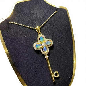 Collier Pendentif <span class=keywords><strong>Femme</strong></span> Luxe en Argent 925 avec Opale Naturelle et Zircon, Design Tendance, Grande Clé, Meilleures Ventes 2026 - Product Image 2