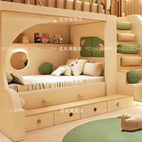 Lit superposé pour enfants Butter Wind, lit double pour petit appartement avec escalier, lit multifonctionnel en bois massif, lit parent-enfant personnalisé