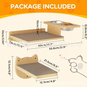 Estante de pared de madera para gatos con estación de alimentación y almohadilla antideslizante para gatos de interior - Product Image 4