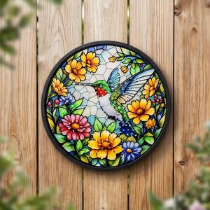 Lampe murale solaire en verre teinté en forme de colibri, lampe murale LED florale ronde pour l'extérieur, décoration de jardin, patio, clôture - Product Image 1